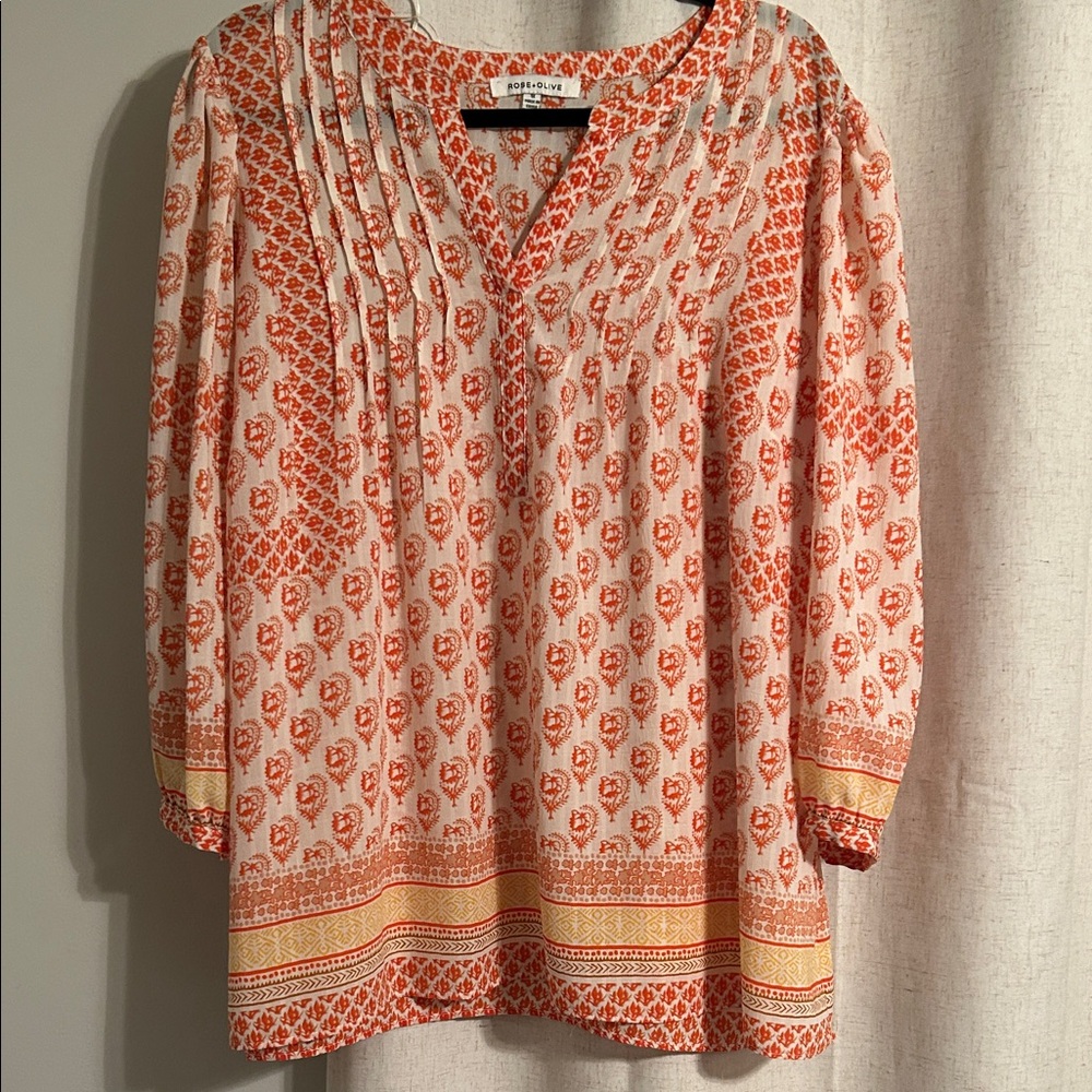 Rose + Olive Women's Orange Patterned Top